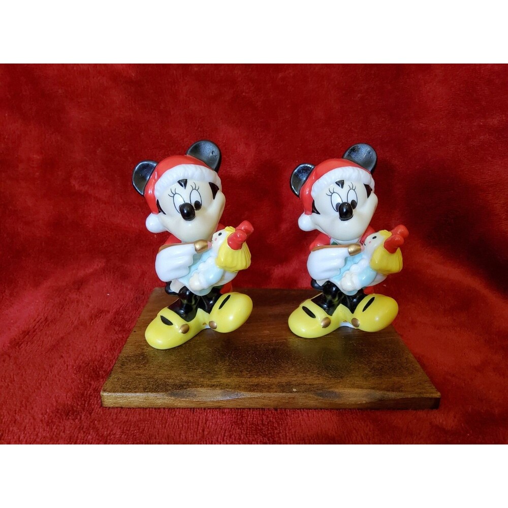 Disney Enesco Christmas Sants's Workshop Minnie Mouse Painting Doll Lot Of 2